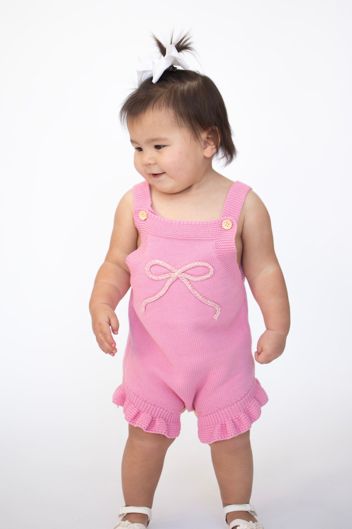 Sweet Knit Bow Romper - Blush Pink