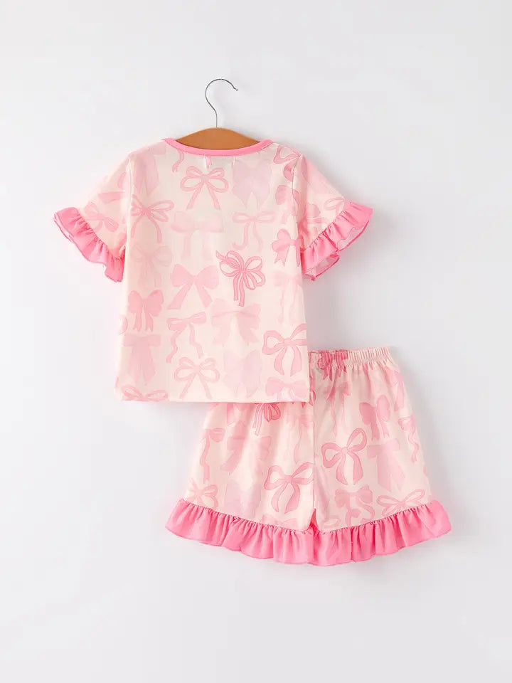 Girls Pink Bow Print Dreamwear Set