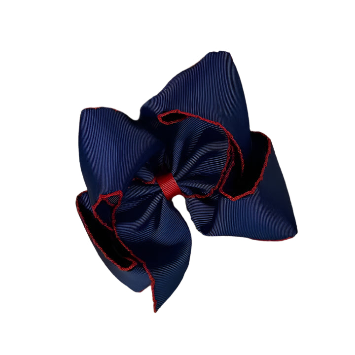 Navy with Red Moonstitch Hair Bow