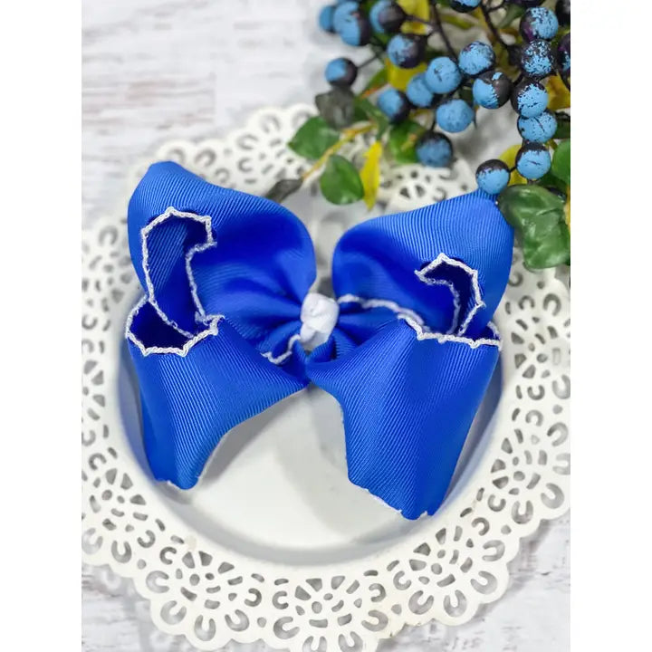 Royal Blue & White Moonstitch Hair Bow