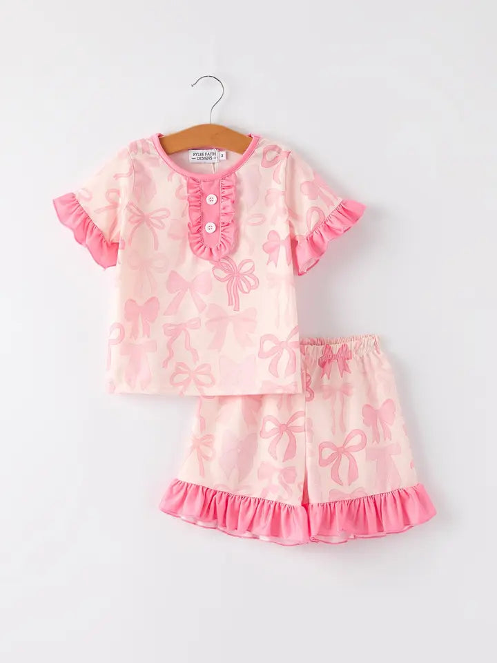 Girls Pink Bow Print Dreamwear Set