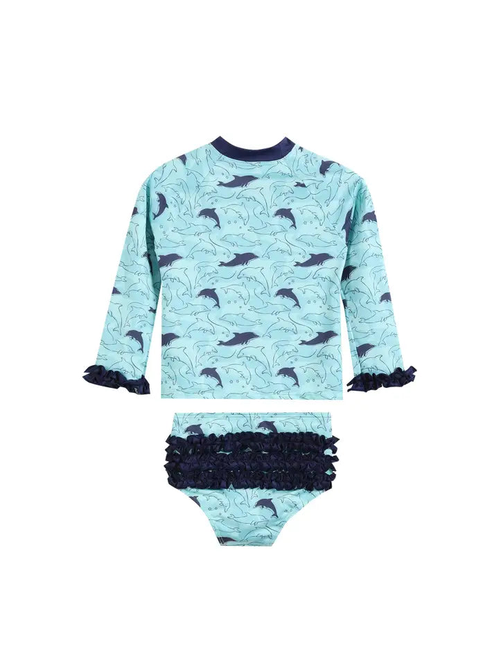 Dolphins Rashguard and Bottoms 2 Pc Set