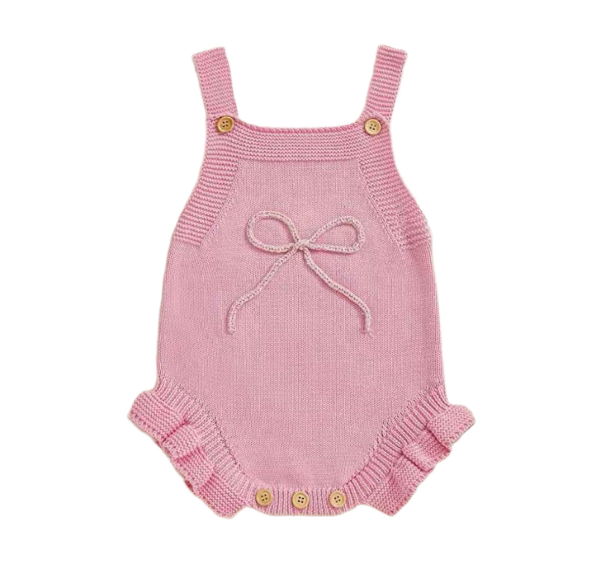 Sweet Knit Bow Romper - Blush Pink