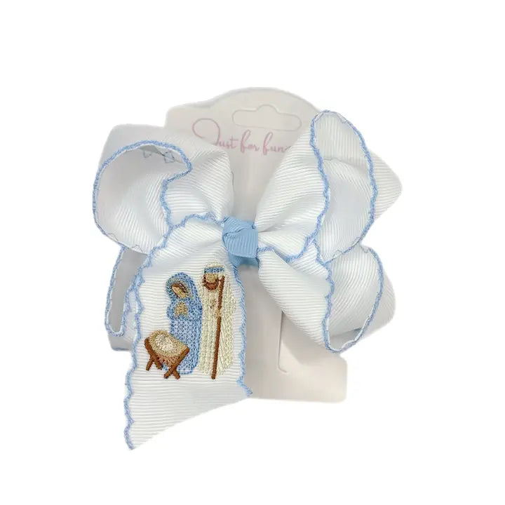 Away in A Manger Embroidered Hair Bow 5.5"