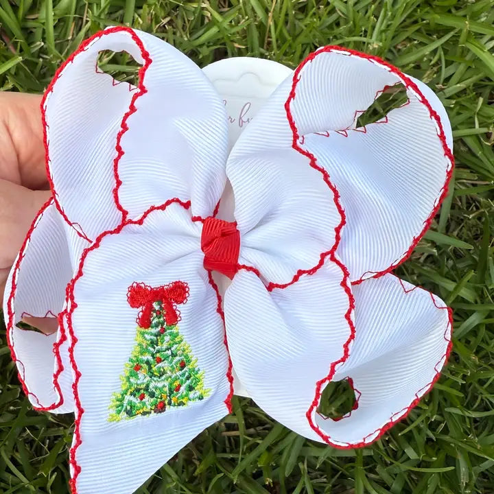 Holiday Heirloom Tree Moonstitch Hair Bow 5.5"