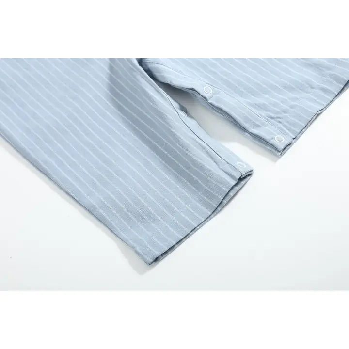 Blue Pinstripe Mallard Duck Smocked Overalls