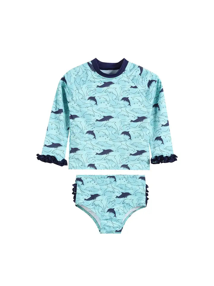 Dolphins Rashguard and Bottoms 2 Pc Set
