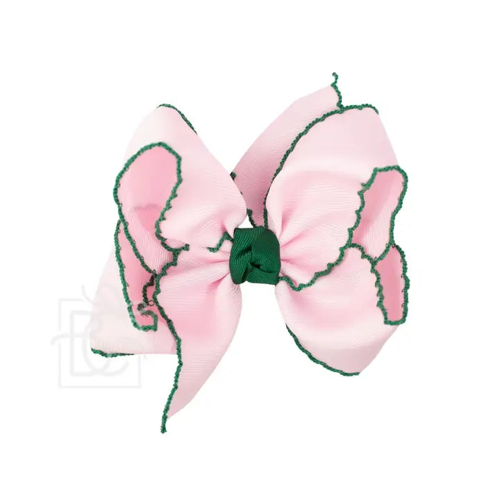 Pink & Green Crochet Edge Bow 5.5"