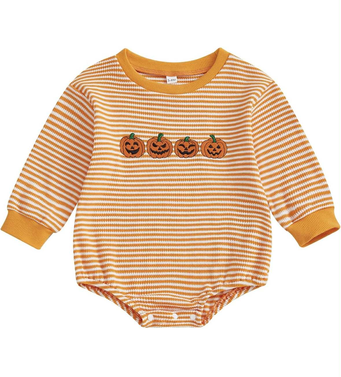 Long Sleeved Striped Pumpkin Ribbed Romper