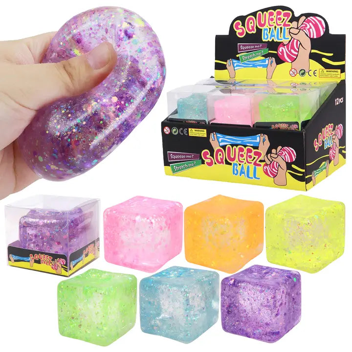 Shimmery Glitter Cube Putty Filled Squishy
