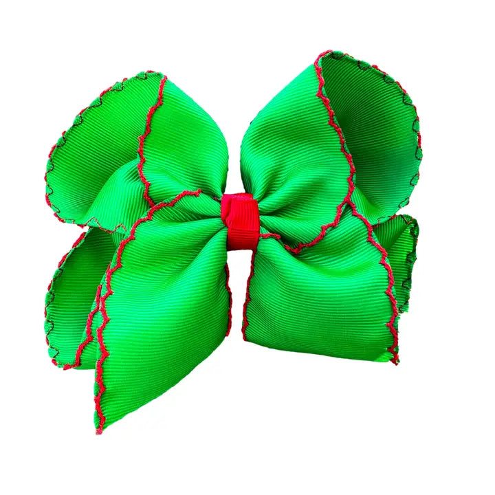 Green with Red Moon Stitch Bow