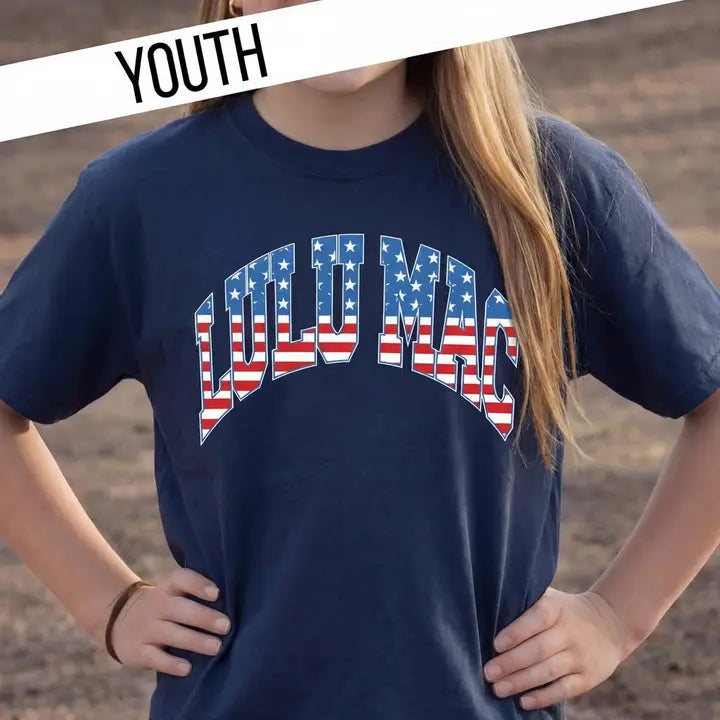 LULU MAC Stars & Stripes Navy Youth Comfort Colors Tee