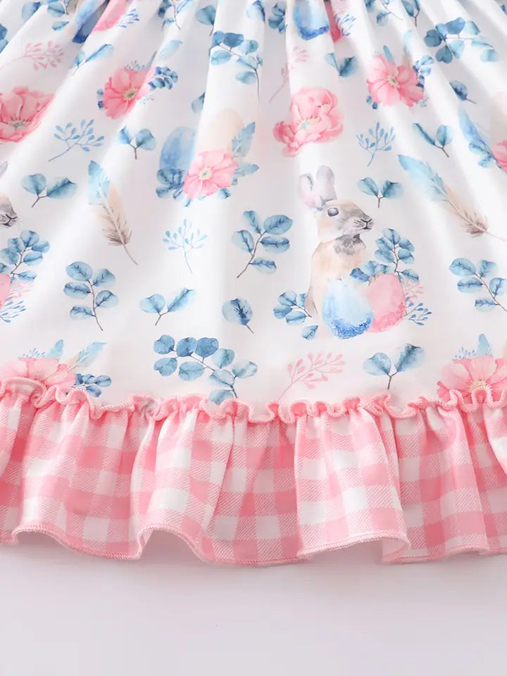 Easter Pink Plaid Rabbit Floral Girl Dress (SPECIAL DEAL)