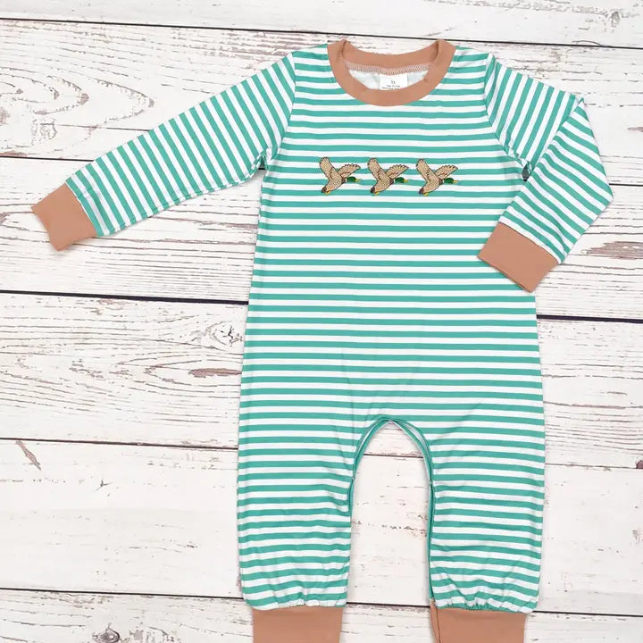 Baby Boy Duck Appliqué Stripe Romper
