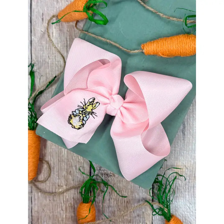 Cottontail Embroidered Light Pink 5.5" Bow