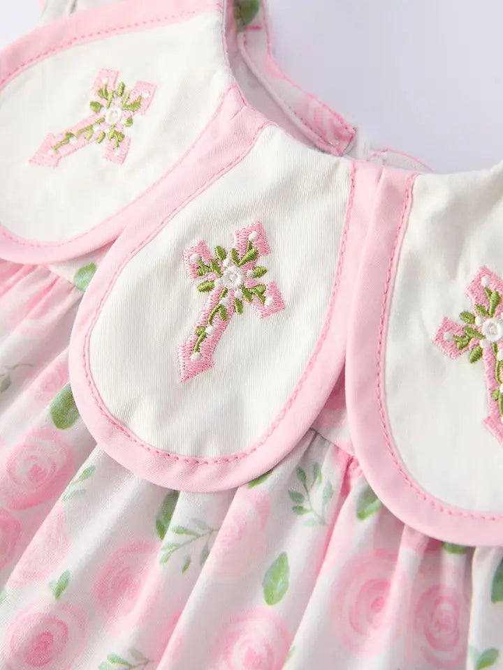 Pink Floral Cross Diaper Set