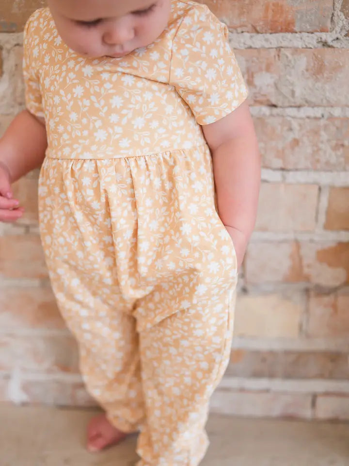 Rosie Romper in Custard Floral | Baby Romper | Baby Bubble