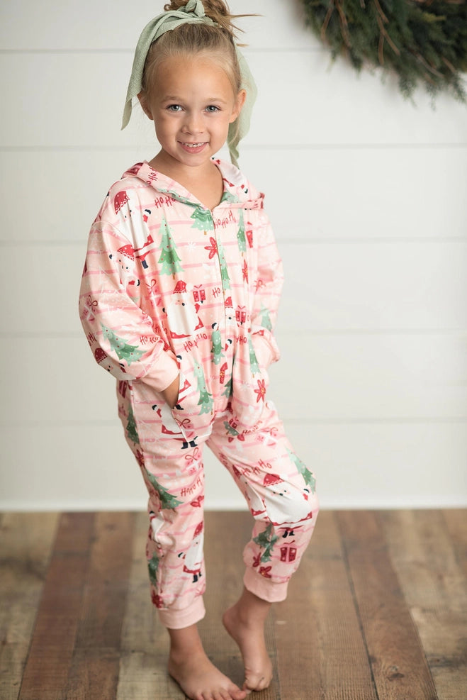 Pink Santa Lounge Zip Hoodie Onesie with Critter Ears