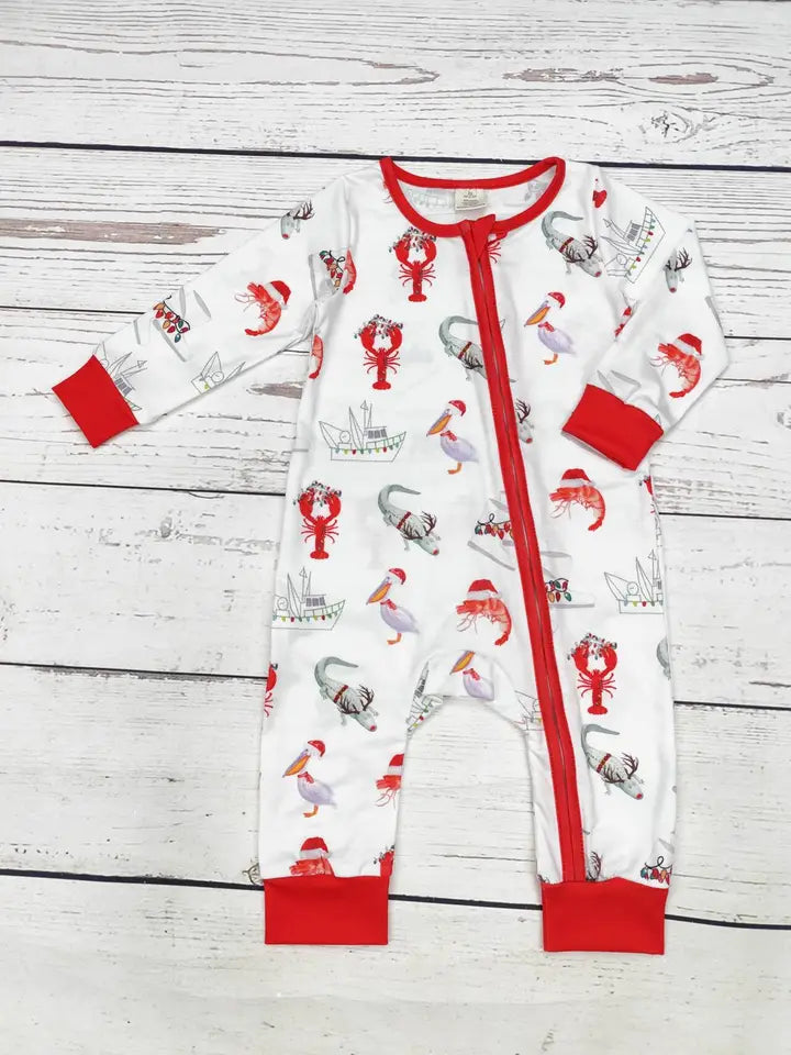 Baby Shrimp Print Christmas Zip Sleeper