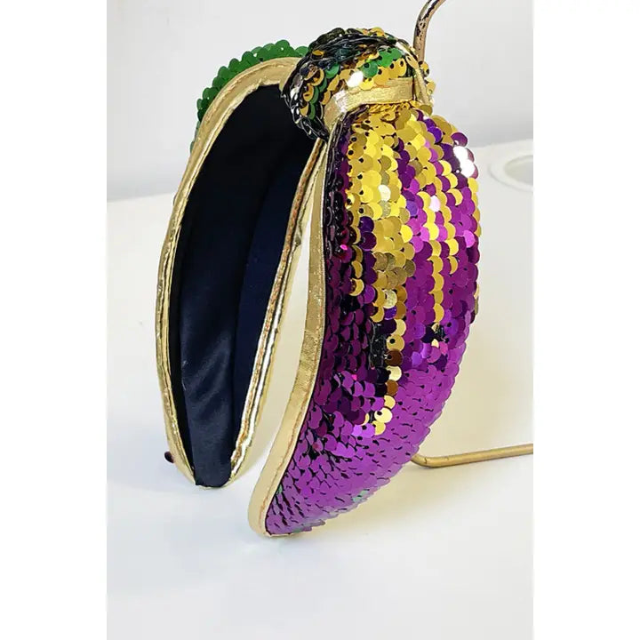 Mardi Gras Sequined Knotted Wide Headband