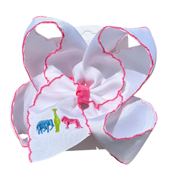 Colorful Zoo Animals Embroidered Bow
