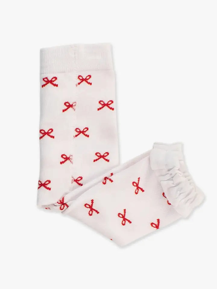 Girls Red Bows Patterned Footless Ruffle Tights