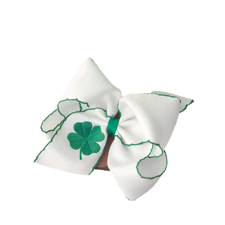 Shamrock Moonstitch Embroidered Hair Bow