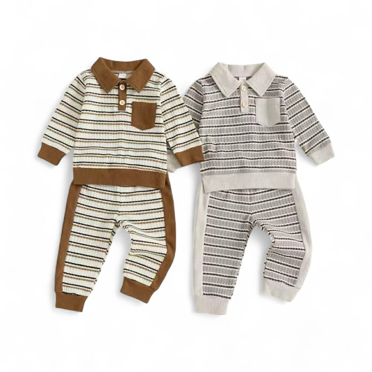 Collared Stripe Jogger Sets