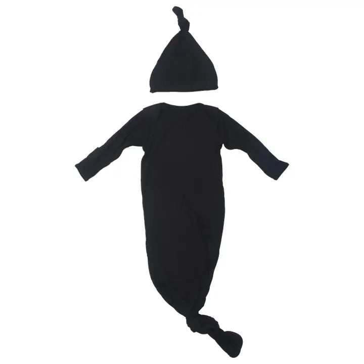 Black Ribbed Knotted Gown w/ hat