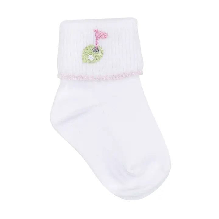 Tiny Tee Time Embroidered Socks - Pink (Magnolia Baby)