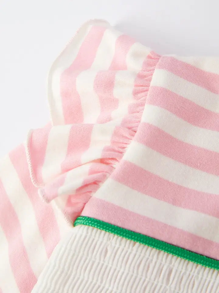 Pink Stripe Christmas Tree Bow Romper