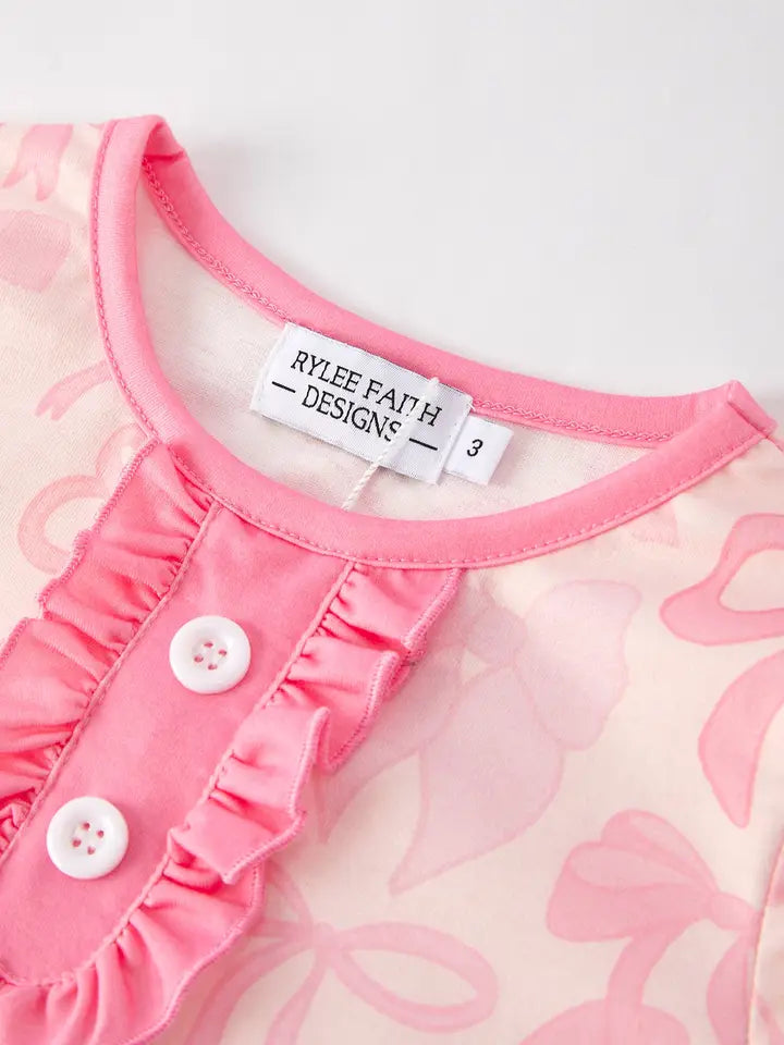 Girls Pink Bow Print Dreamwear Set