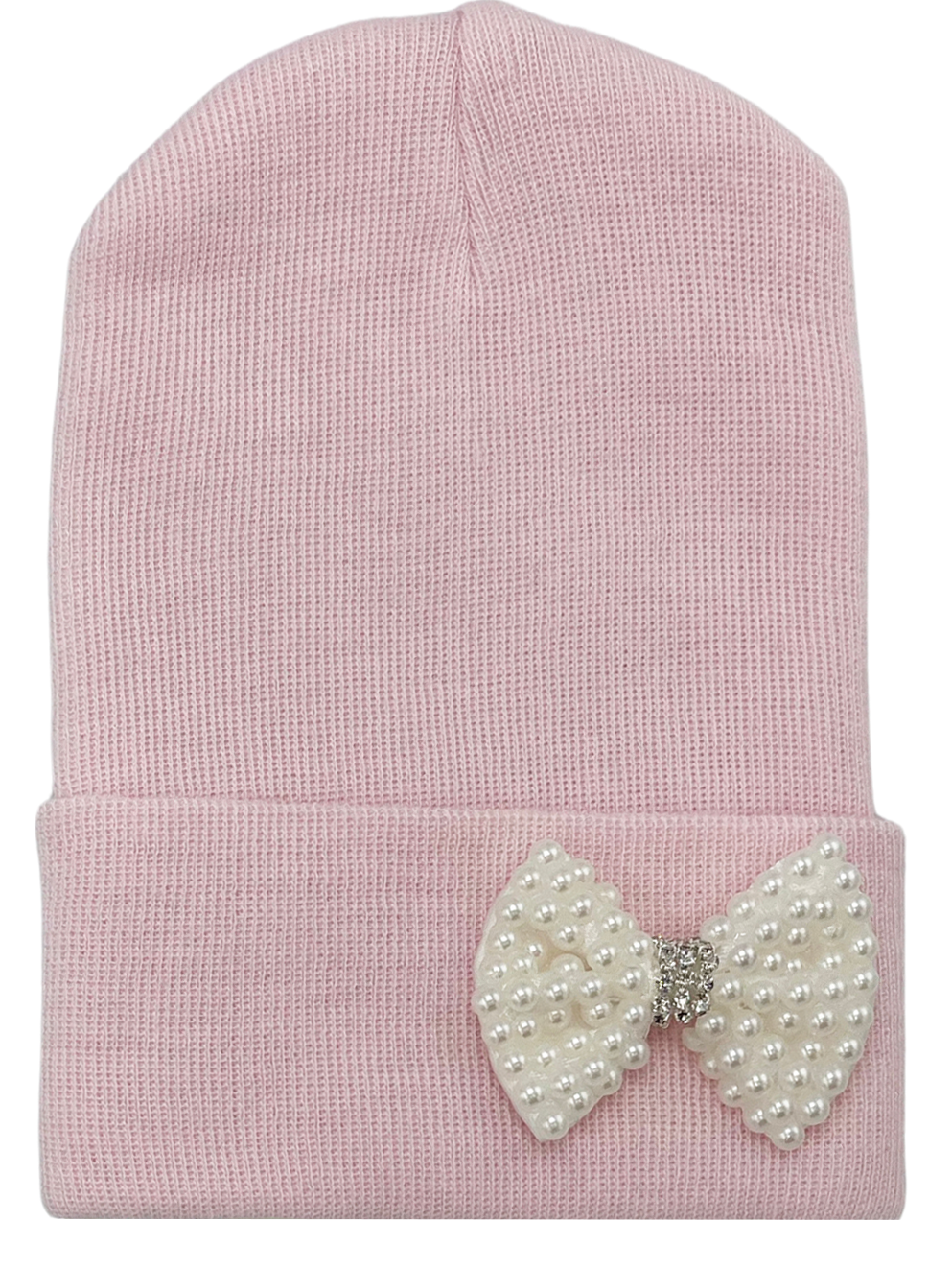 Ilybean White or Pink Hat MINI Pearl Bow Newborn Girl Hat