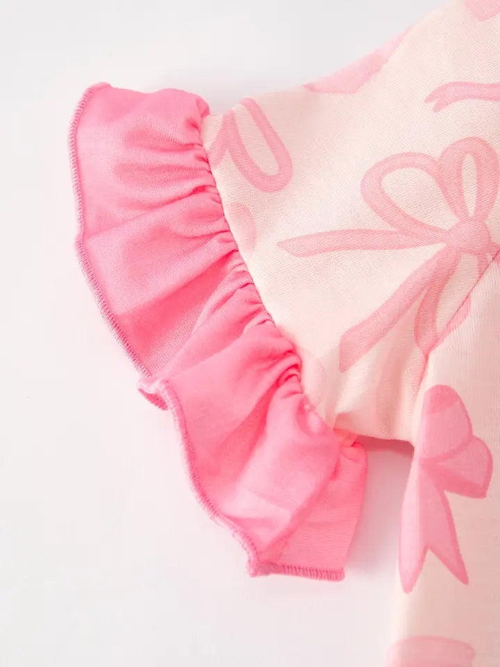 Girls Pink Bow Print Dreamwear Set