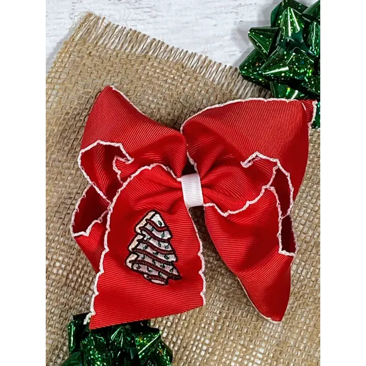 Christmas Tree Snack Embroidered Hair Bow