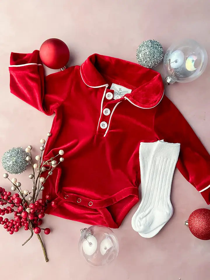 Classic Red Velvet Infant Boy’s Christmas Romper