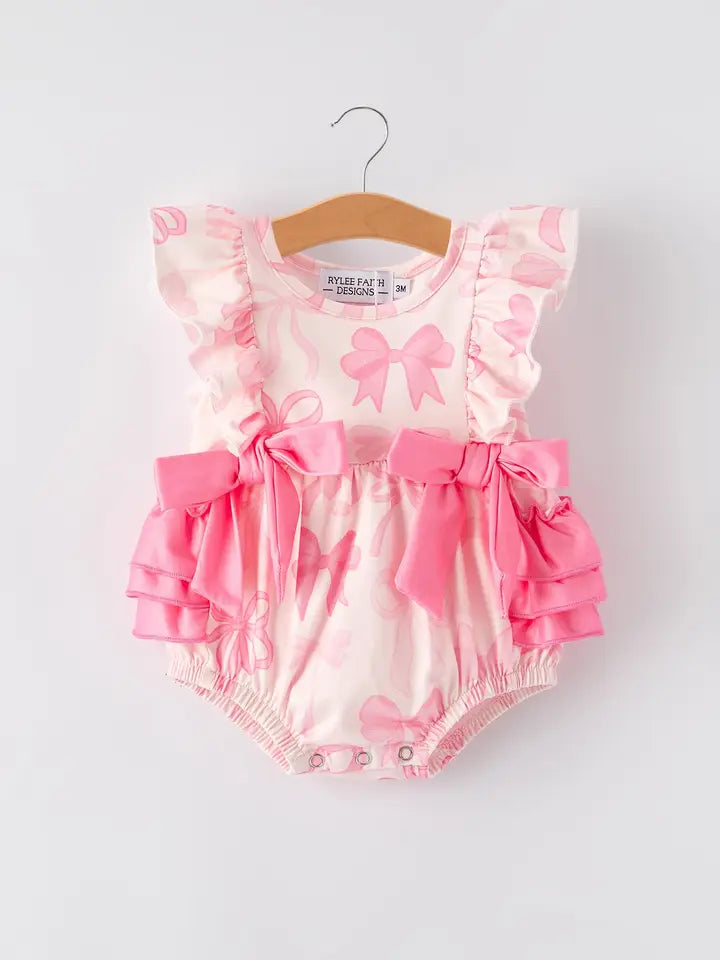Pretty in Pink Bow Ruffle Romper