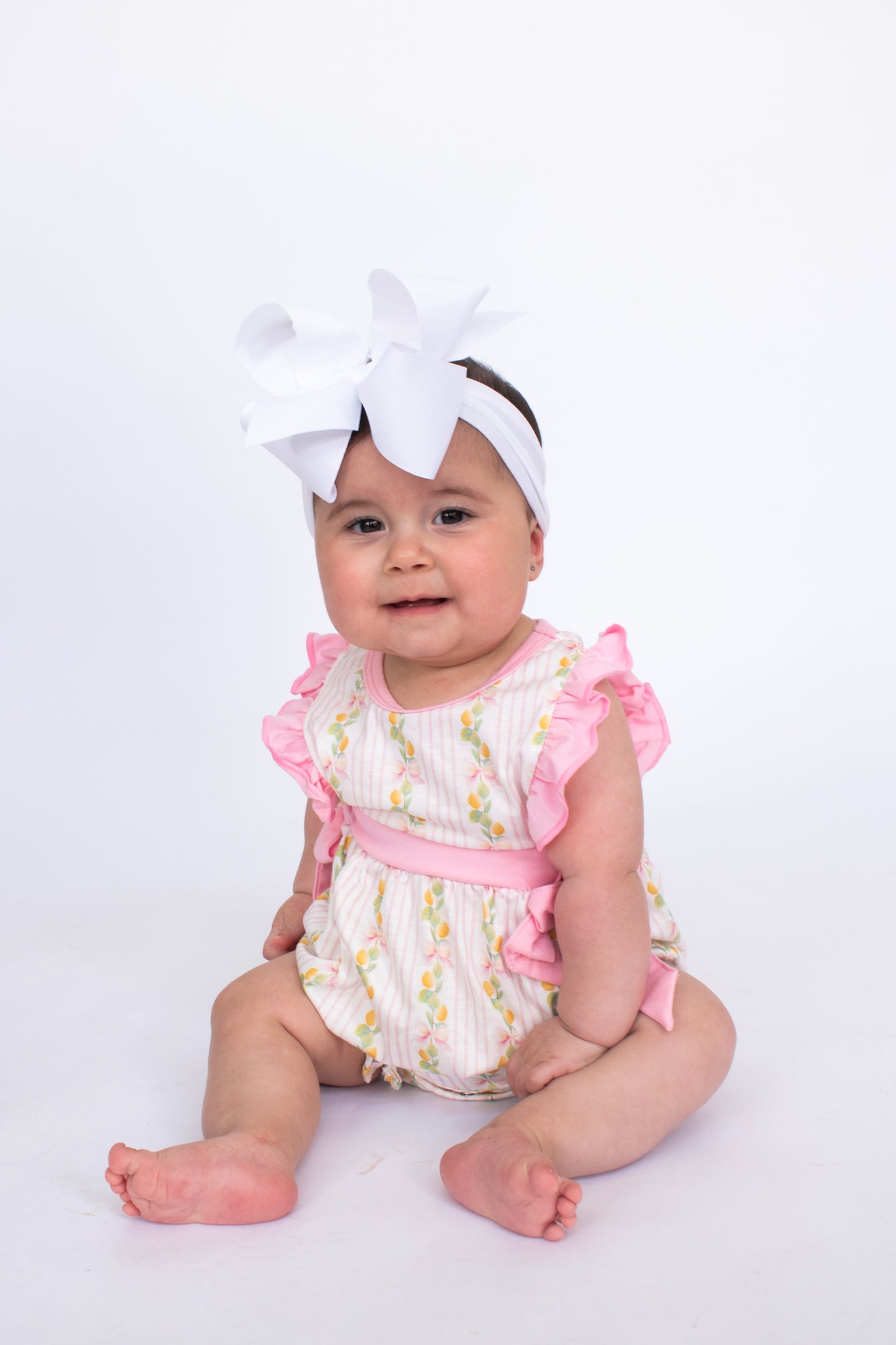 Pink Lemon Print Bow Ruffle Bubble