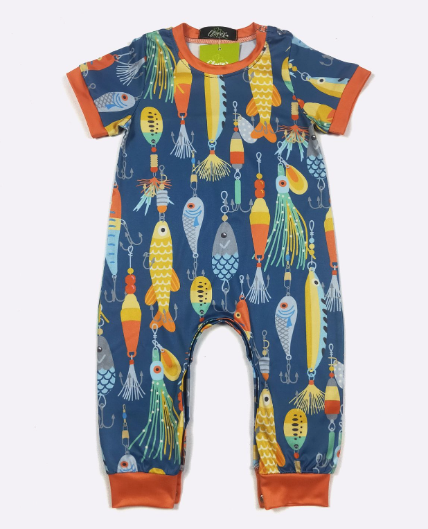 Blue w/Orange Fishing Lure Romper (SS)