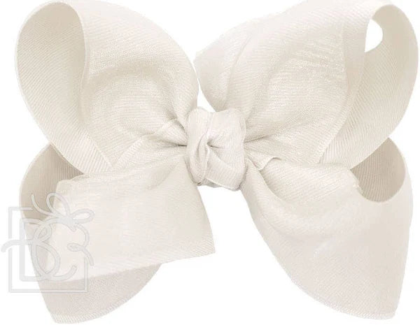 Nude Layered Organza/Grosgrain Bow On Clip 5.5"
