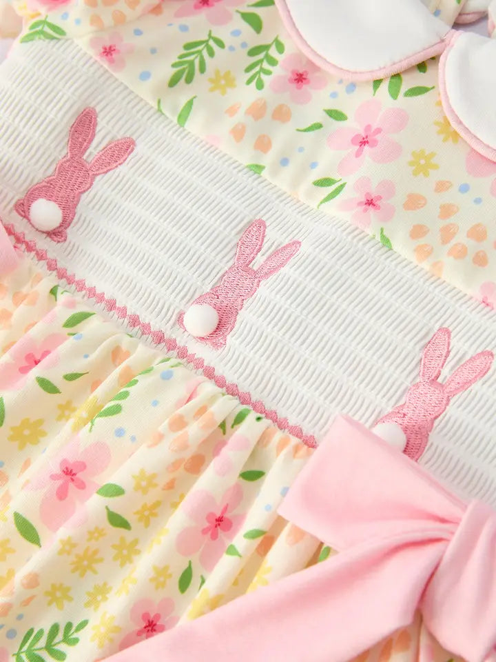Pink Bunnies Floral Dress