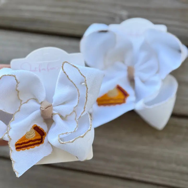 Pumpkin Pie Slice Embroidered Hair Bow 5.5"