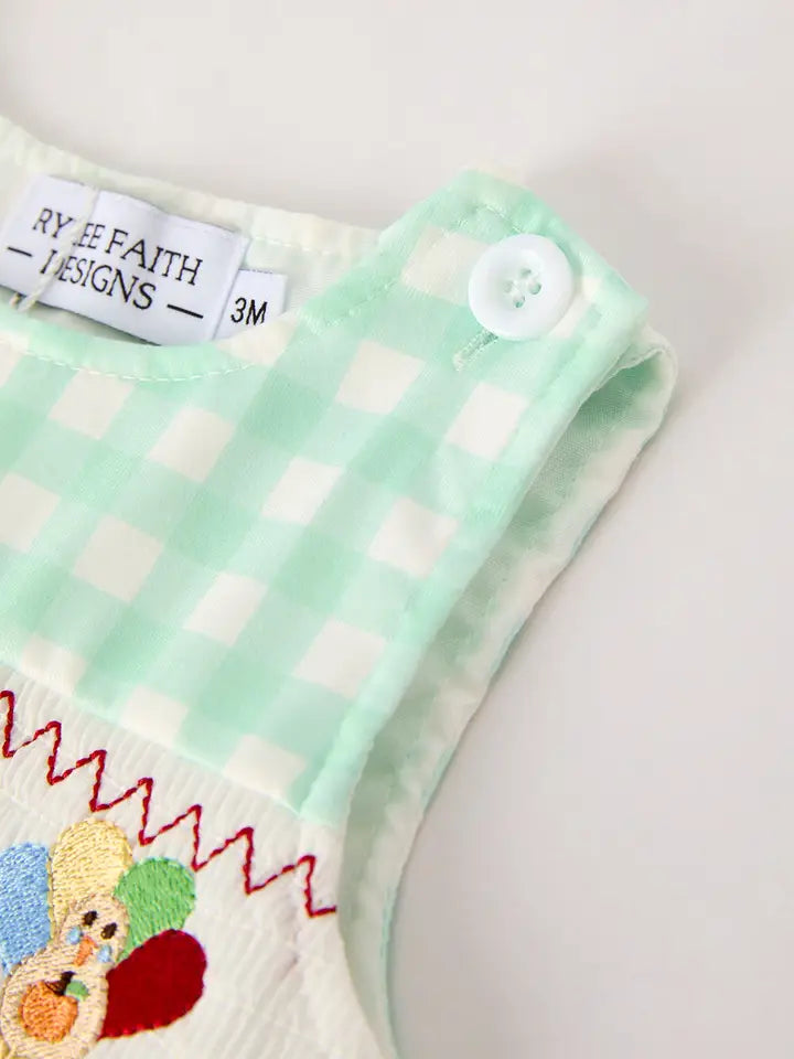 Light Green Plaid Turkey Boy Romper (ETA: Mid July)