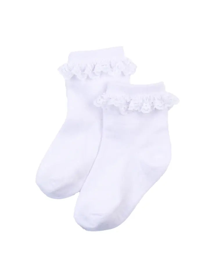 Girls 3-Pack White Lace Ruffle Frilly Ankle Socks