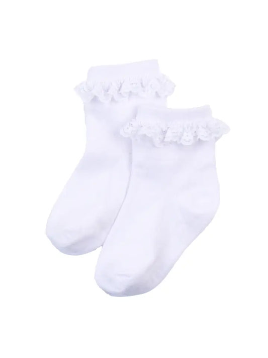 Girls 3-Pack White Lace Ruffle Frilly Ankle Socks