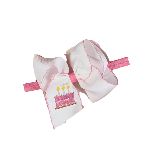Birthday Cake Embroidered Moonstitch Bow Headband