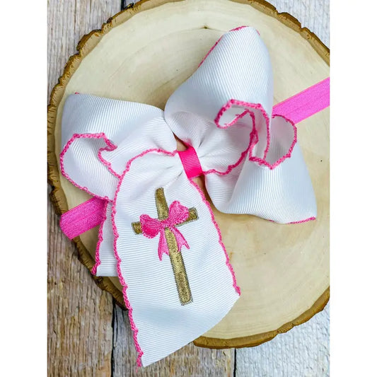 Cross Moonstitch Embroidered Bow Headband