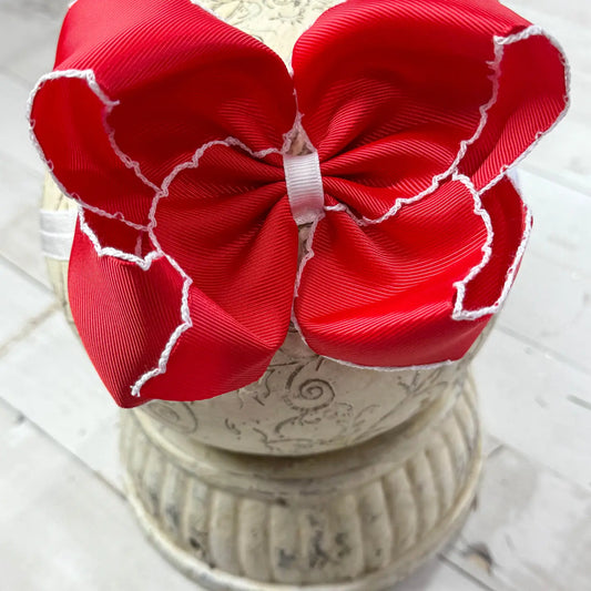 Red with White Moonstitch Bow Headband 5"