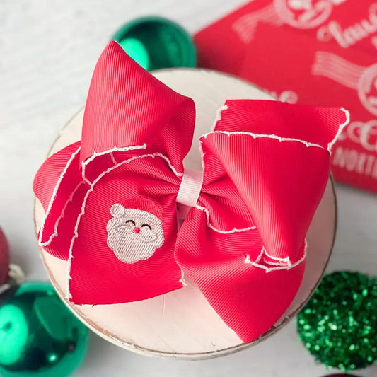 Santa Embroidered Moonstitch Hair Bow