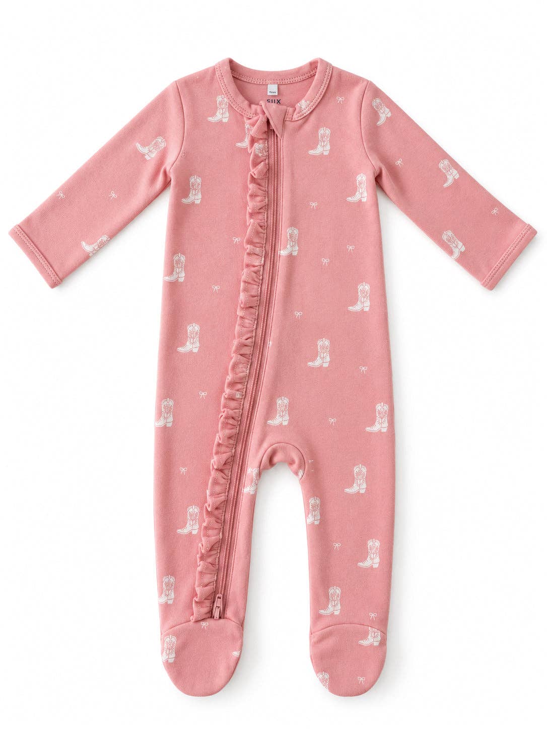 Boots & Bows / Organic Cotton Frill 2-Way Zip Footie